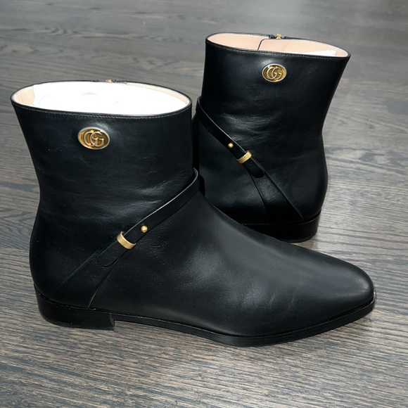 Gucci Calf Leather GG Enamel Logo Ankle Boot-Authentic-NIB - Picture 1 of 12